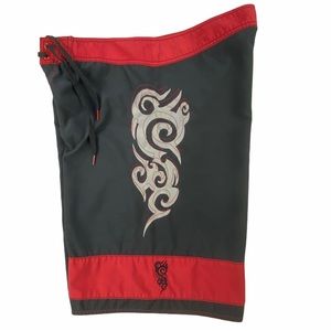 Crazy Shirts Men's Swim Board Shorts Size 34 Black Red